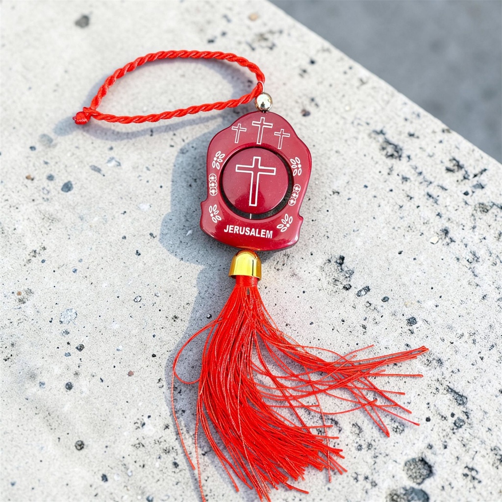 Red and gold crucifix car pendant